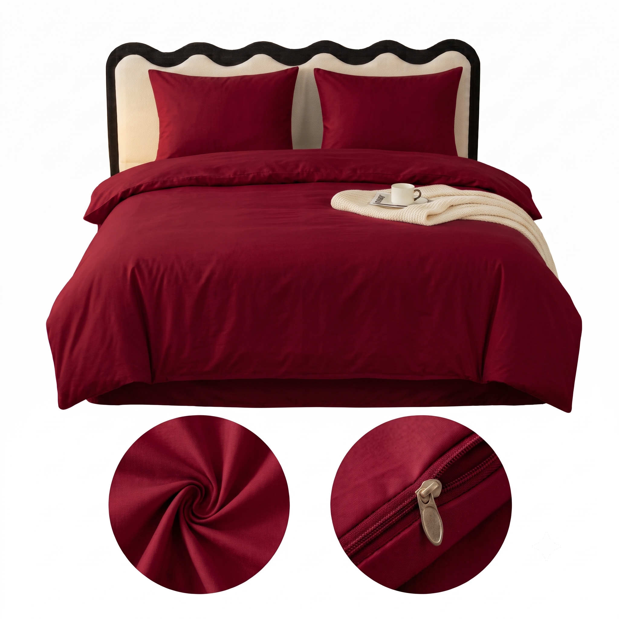 Komplet Pościeli Bordo Dwuosobowej  140x200 z 2 Poszewkami 70x80
